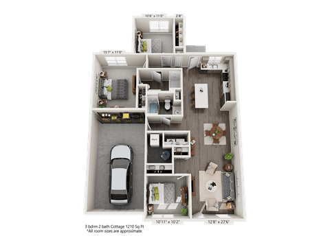 Floor plan for 3 beds, 1 bath, 1210 sqft